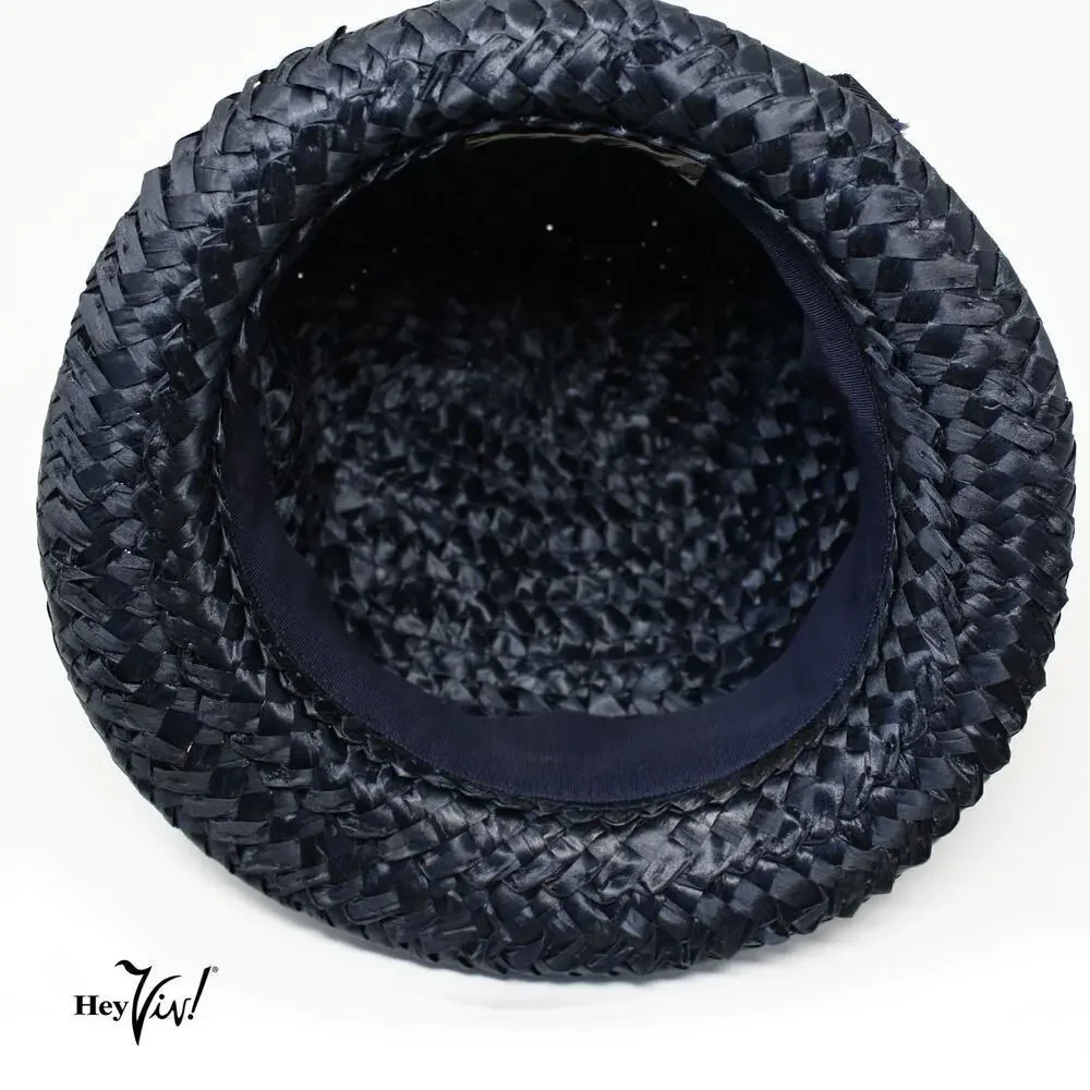 Vintage Black Woven Straw Hat Neiman Marcus with Rhinestone Bow Detail –Hey Viv